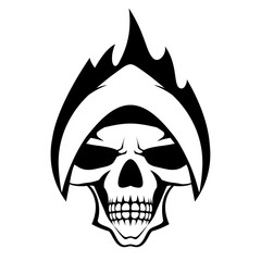 Black and white human skull icon. Symbol or emblem for logo or tattoo. vector illustration