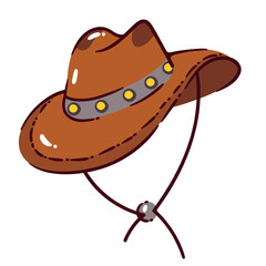 Brown cowboy hat. Traditional leather cap of Texas rancher. Wild west adventure, headgear of rodeo mascot, western felt accessory for cowboy costume cartoon vector illustration