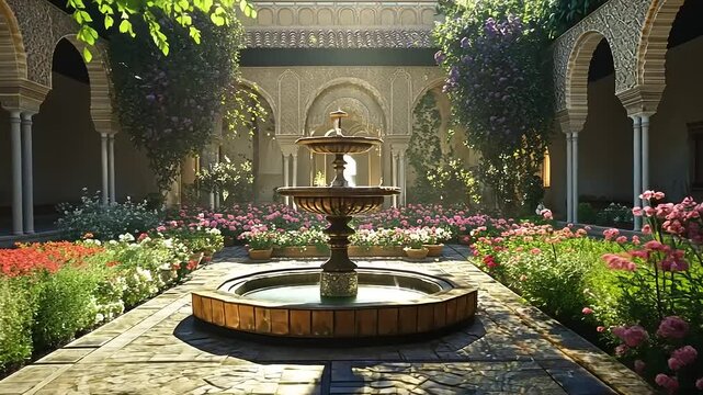 Serene Courtyard Garden: A Tranquil Fountain Oasis