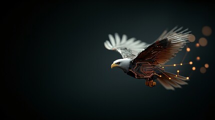 Fototapeta premium Eagle Soars with Digital Energy Nature Graphic Art Dark Background Futuristic Conceptual Design