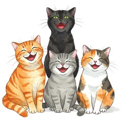 set of funny cats illustration