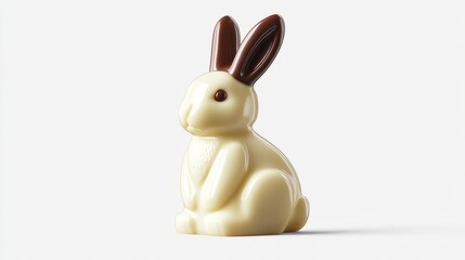 Easter bunny made of white chocolate with milk chocolate accents, displayed on transparent background, glossy finish, smooth textures, clean lines, and modern and festive appearance.