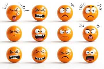 Obraz premium Colorful 3D emojis with various expressions like joy, love, and surprise. Emojis with stars, hearts, and party themes. Fun and vibrant 3D emoji designs. Element icons collection set.