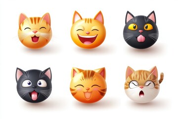 Obraz premium Cute head cat emoji icon collection