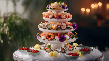 A Luxurious Seafood Platter: Oysters Shrimp and Caviar