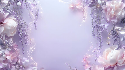 Lavender and Pink Flowers Background: Floral Frame Soft Pastel Colors