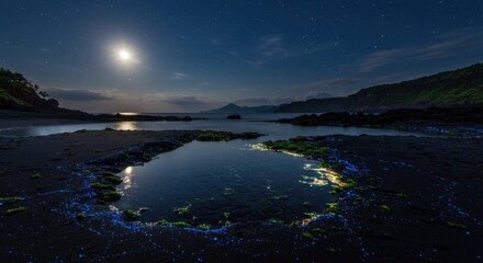 Celestial Moonlit Serenity Over Pulau Numfor&rsquo;s Volcanic Tide Pools