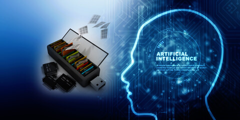 3d rendering folders in Pendriver near chip
