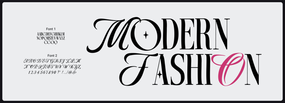 Font duo vector. Font 1 modern elegant serif uppercase. Font 2 elegant script font with uppercase and number. 