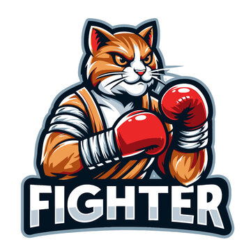 Ilustra&ccedil;&atilde;o de um gato boxeador em estilo mascote colorido, feita em formato vetorial gr&aacute;fico premium, perfeito para logotipo em fundo clipart com detalhes vibrantes e energia din&acirc;mica