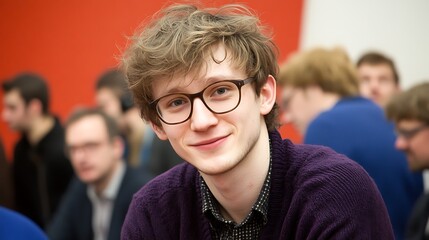 Obraz premium Portrait of a smiling young man with glasses.