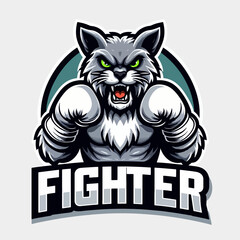 Illustration of a boxer cat in a colorful mascot style, crafted in a premium vector graphic format, perfect for a logo on a clipart background with vibrant details and dynamic energy.