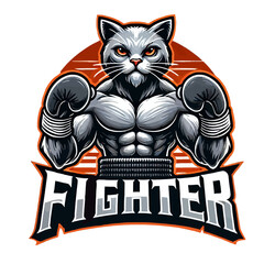 Illustration of a boxer cat in a colorful mascot style, crafted in a premium vector graphic format, perfect for a logo on a clipart background with vibrant details and dynamic energy.