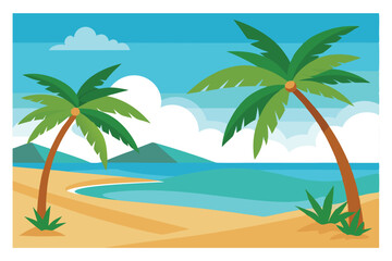 Obraz premium A simple and clear name for the image could be: Tropical beach with palm trees and ocean view