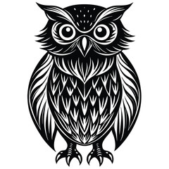 Fototapeta premium owl black silhouette vector, Simple silhouette Design vector icon with white background. Wild Animal Vector