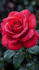 Symphony of The Radiant Rose's Elegance Framed by Nature's Embrace and Dew-Kissed Perfection