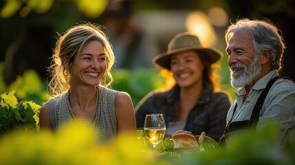 Joyful Vineyard Gathering Napa Valley Social Event Lush Greenery Close-up Connection and Celebration