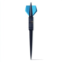 Flat design of a dart, pointed metal tip with a sleek black barrel and vibrant blue fletching