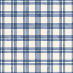 Hand painted watercolor blue indigo striped on beige background. Checkered seamless pattern. For fabric, sketchbook, wallpaper, wrapping paper. bags, cards, banner. Stripes illustration. Check, cotton