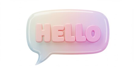 Pastel Hello Message in Speech Bubble on White Background