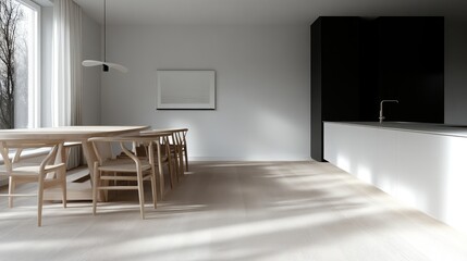Modern Scandinavian dining area, bright and airy
