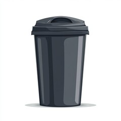Flat design vector of a trash bin with a swing lid, dark gray and metallic finish, sharp clean edges, isolated on a blank white background, simple and professional.