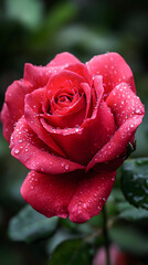 Symphony of The Radiant Rose's Elegance Framed by Nature's Embrace and Dew-Kissed Perfection