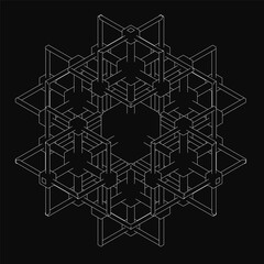 A black and white image of a geometric shape with a white dot in the center. The image has a minimalist and abstract feel to it, with the white dot being the focal point