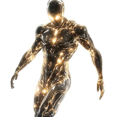 Humanoid Figure with Glowing Tattoos and Chrome BO Isolated on Transparent Background