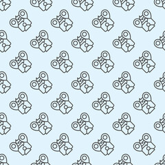 User with map distance line seamless pattern, remote work theme. Vector graphics. Location pins, arrows and user sign with background, repeat line icon.