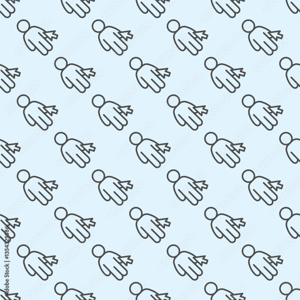 Poster human and mouse cursor line seamless pattern, remote work theme. vector graphics. man, person with m