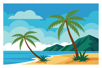 A simple and clear name for the image could be:
Tropical beach with palm trees and ocean view