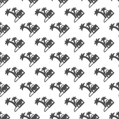 Island with palm trees and briefcase solid seamless pattern, remote work theme. Vector graphics. Freelancer portfolio bag sign with background, repeat glyph icon.