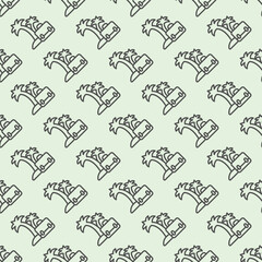 Island with palm trees and briefcase line seamless pattern, remote work theme. Vector graphics. Freelancer portfolio bag sign with background, repeat line icon.