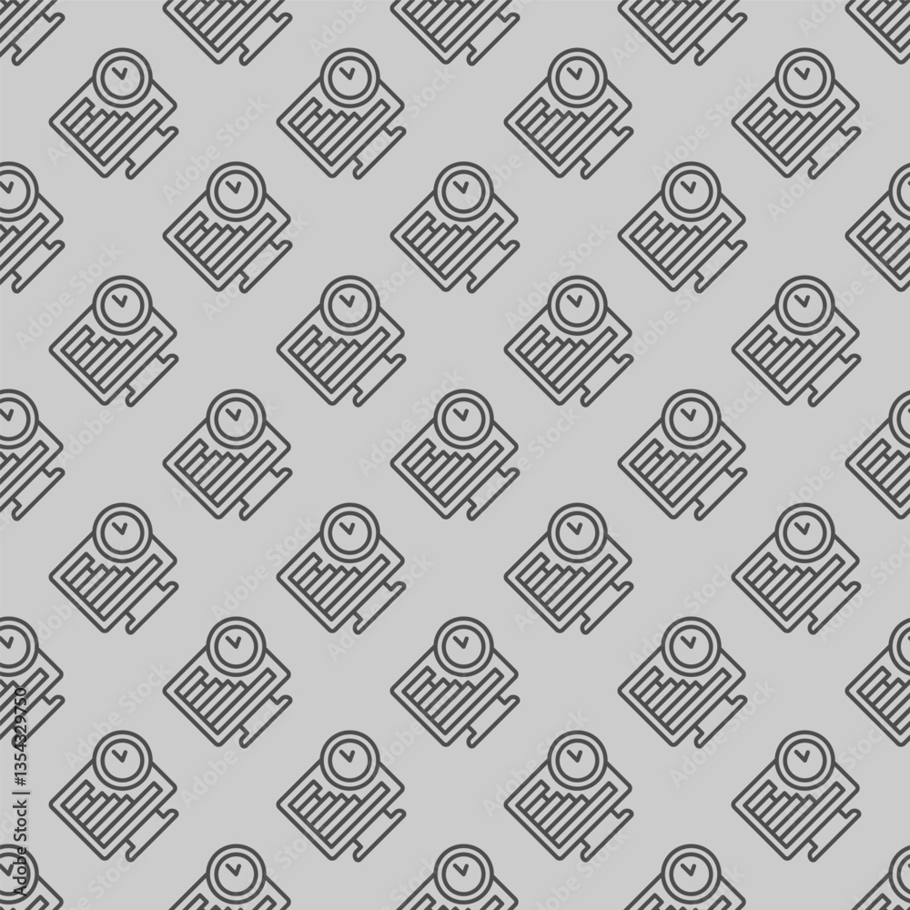 Poster monitor screen with chart and clock line seamless pattern, remote work theme. vector graphics. marke