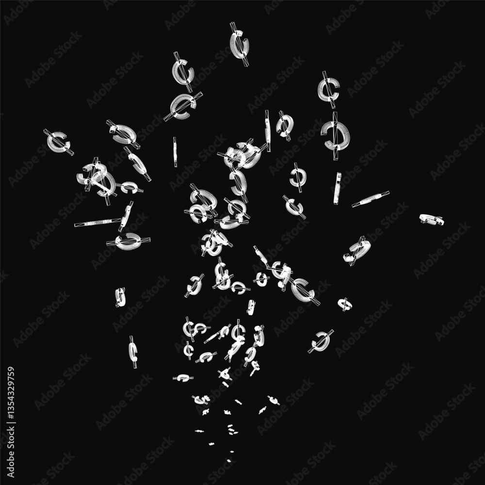 Poster a black and white image of a hand with many small circles falling from it. the circles are all diffe