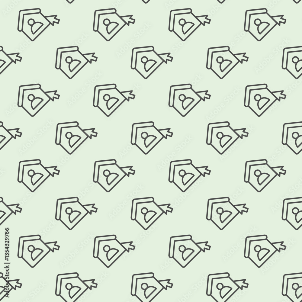 Poster home user and mouse cursor line seamless pattern, remote work theme. vector graphics. user house wit