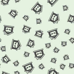 Portfolio bag with home house solid seamless pattern, remote work theme. Vector graphics. Briefcase and cottage building sign background, filled with glyphs icon.