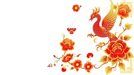 Festive Chinese Phoenix Flowers Lunar New Year Design