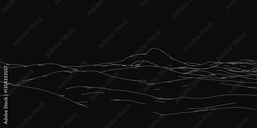 Poster the image is a black and white of a wave with many lines. the lines are scattered throughout the ima