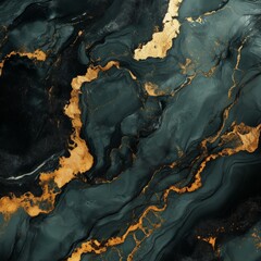 Luxurious dark green and gold marble pattern with fluid texture