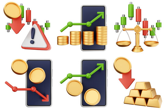 3d trading money transaction finance currency icon set bundle illustration