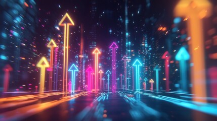 Neon Arrows Cityscape: A Futuristic Vision of Progress and Growth