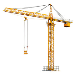 Yellow Construction Crane Lifting Materials Isolated on Transparent Background