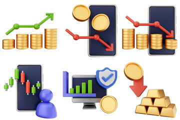 3d trading money transaction finance currency icon set bundle illustration