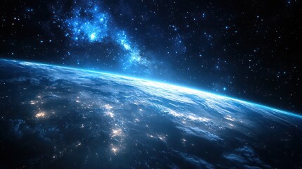 Fototapeta premium Earthrise, space, night, nebula, city lights, exploration, cosmic, background, planet, wallpaper