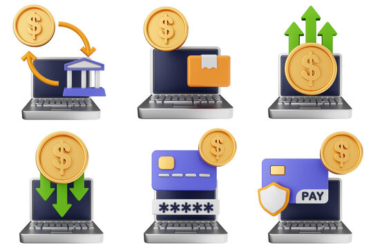 3d trading money transaction finance currency icon set bundle illustration