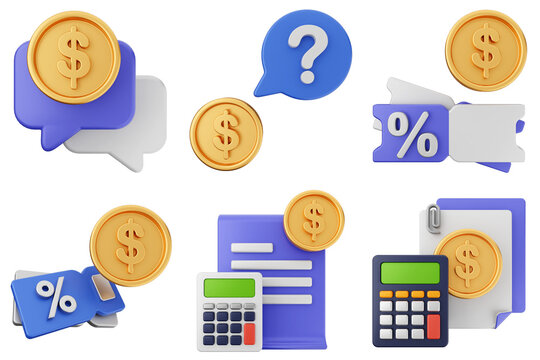 3d trading money transaction finance currency icon set bundle illustration