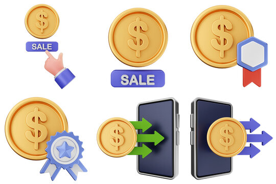 3d trading money transaction finance currency icon set bundle illustration