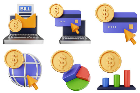 3d trading money transaction finance currency icon set bundle illustration